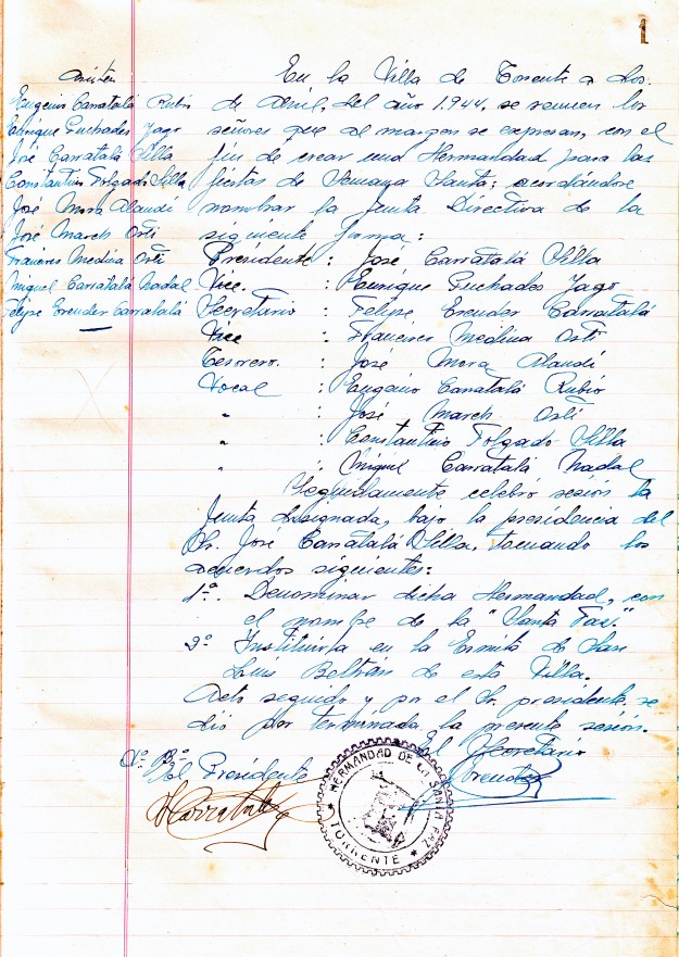 Acta de constitución de la Hermandad